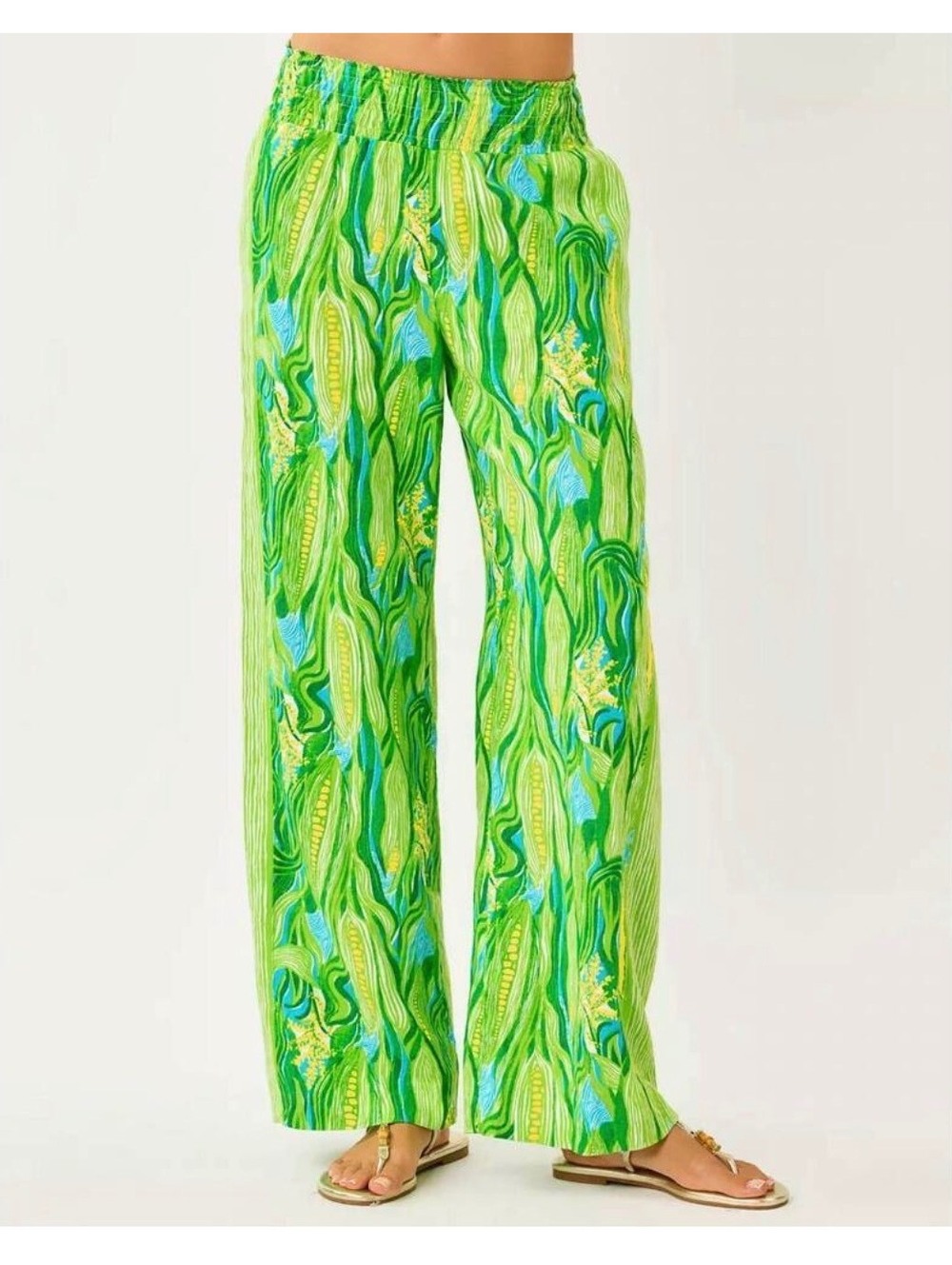 Lilly Pulitzer Mirabella Linen Palazzo Pants Turquoise Tide sweet Corn new